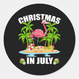 Sticker Rond Éclairage de flamant rose de Noël d'arbre de palmi