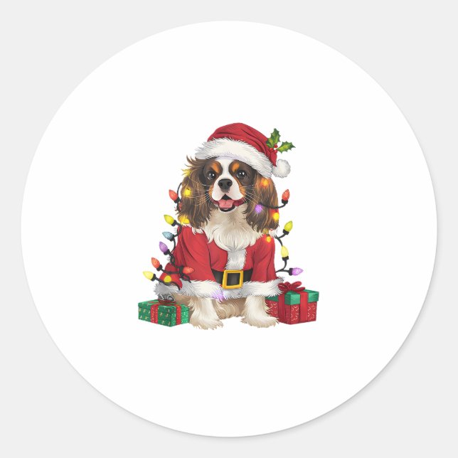 Sticker Rond Éclairage de Noël Cavalier roi Charles Spaniel Chi (Devant)