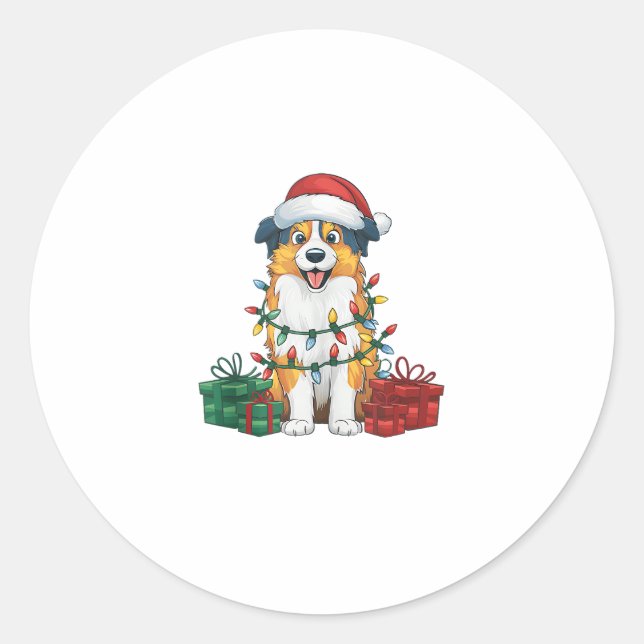 Sticker Rond Éclairage de Noël chapeau australien berger chien  (Devant)