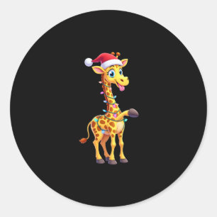 Sticker Rond Éclairage de Noël de girafe drôle Santa girafe Noë