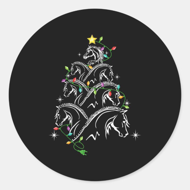 Sticker Rond Éclairage de Noël du cheval, Uni-adultes_ki (Devant)