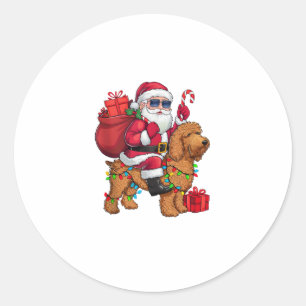 Sticker Rond Éclairage de Noël Père Noël équitation Goldendoodl
