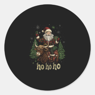 Sticker Rond Éclairage de sapin de Noël femmes Santa montant un