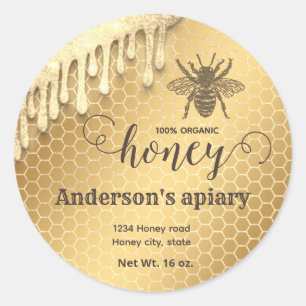 Sticker Rond Éclairage moderne goutte d'abeille de miel script 