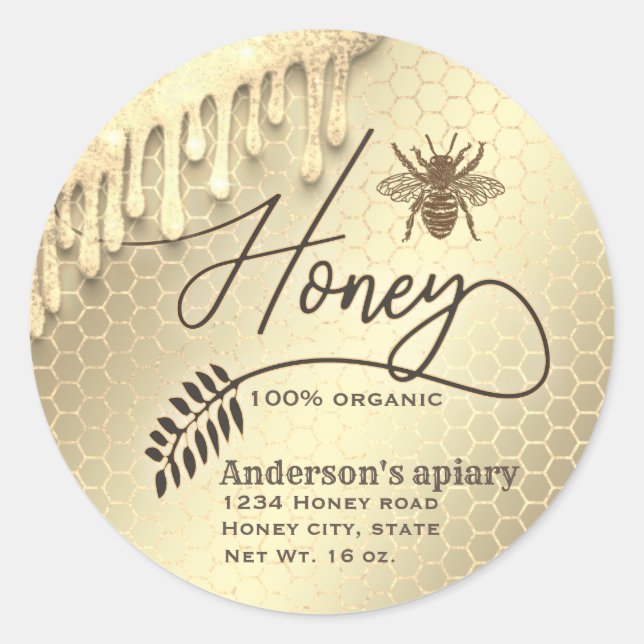 Sticker Rond Éclairage moderne goutte d'abeille de miel script  (Devant)