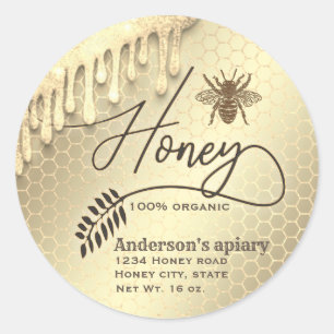 Sticker Rond Éclairage moderne goutte d'abeille de miel script 