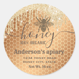 Sticker Rond Éclairage moderne goutte d'abeille de miel script