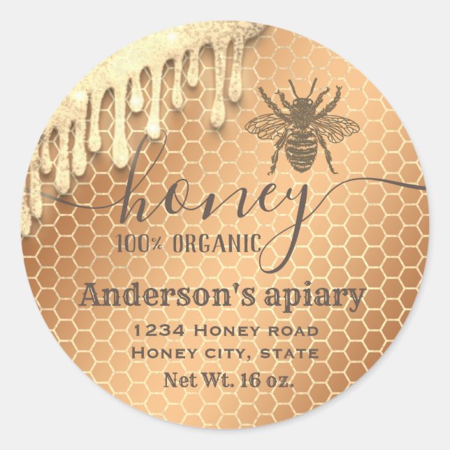 Sticker Rond Éclairage moderne goutte d'abeille de miel script  (Devant)