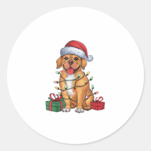 Sticker Rond Éclairage Noël Chapeau Dogue De Bordeaux Chien Chr