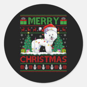 Sticker Rond Éclairage Père Noël Ugly Bichon Frise