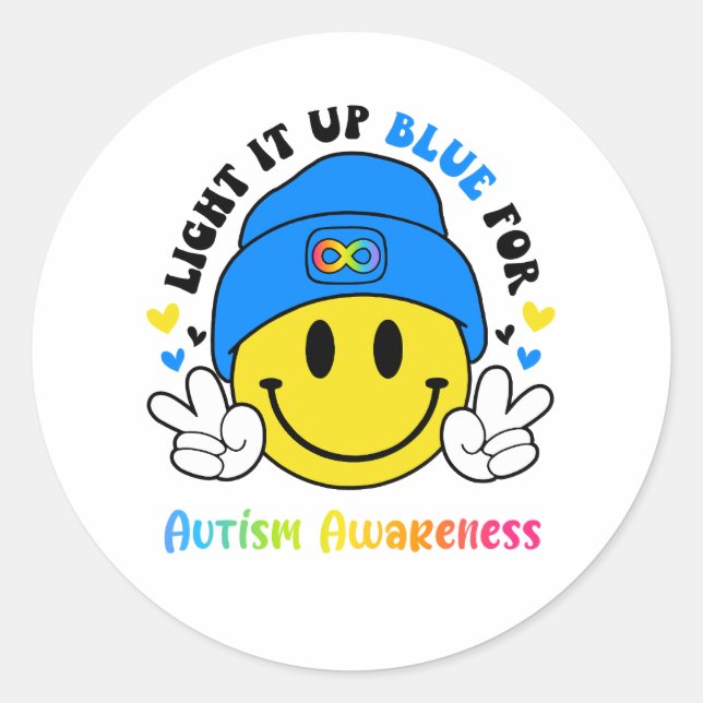 Sticker Rond Éclairer le bleu pour l'autisme (Devant)