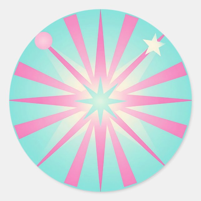 Sticker Rond Éclat Rétro en Rose Menthe (Devant)