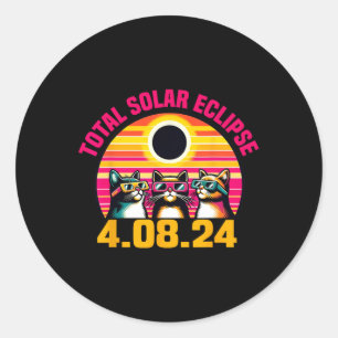 Sticker Rond Eclipse 2024 Total Eclipse 8 avril 2024 Cat Gles