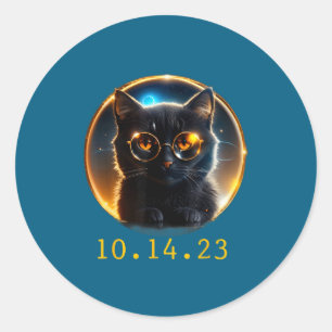 Sticker Rond Éclipse Chat Octobre 2023 Éclipse Solaire Totale A