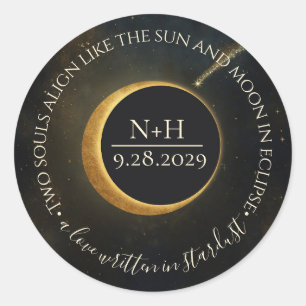Sticker Rond Éclipse de poussière d'étoile dorée Mariage célest