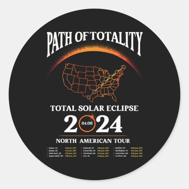 Sticker Rond Eclipse Parcours De Totalité Éclipse Solaire 8 Avr (Devant)