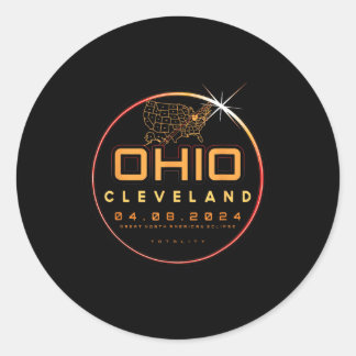 Sticker Rond Éclipse Solaire 2024 Ohio Cleveland Total Eclipse 