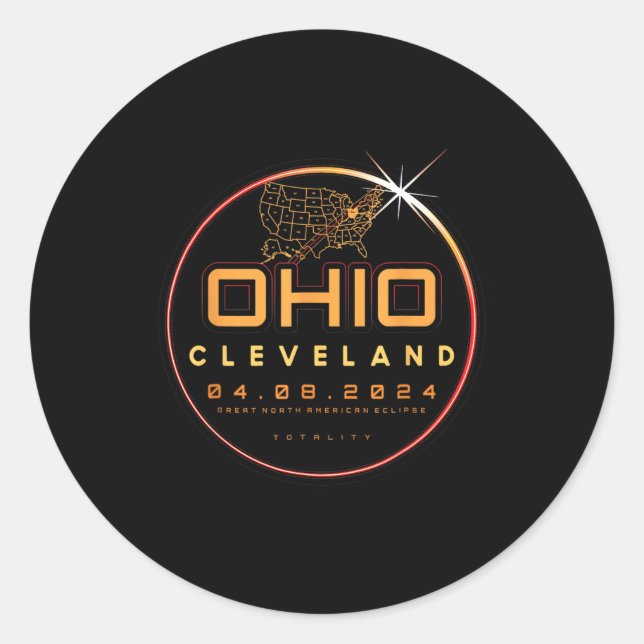 Sticker Rond Éclipse Solaire 2024 Ohio Cleveland Total Eclipse  (Devant)
