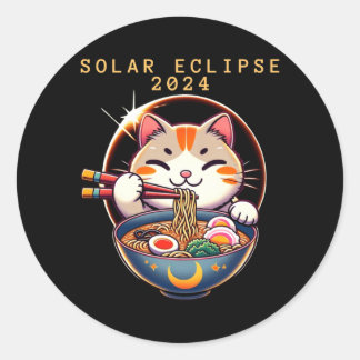 Sticker Rond Éclipse solaire 8 avril 2024 Astronomie Chat Kawai