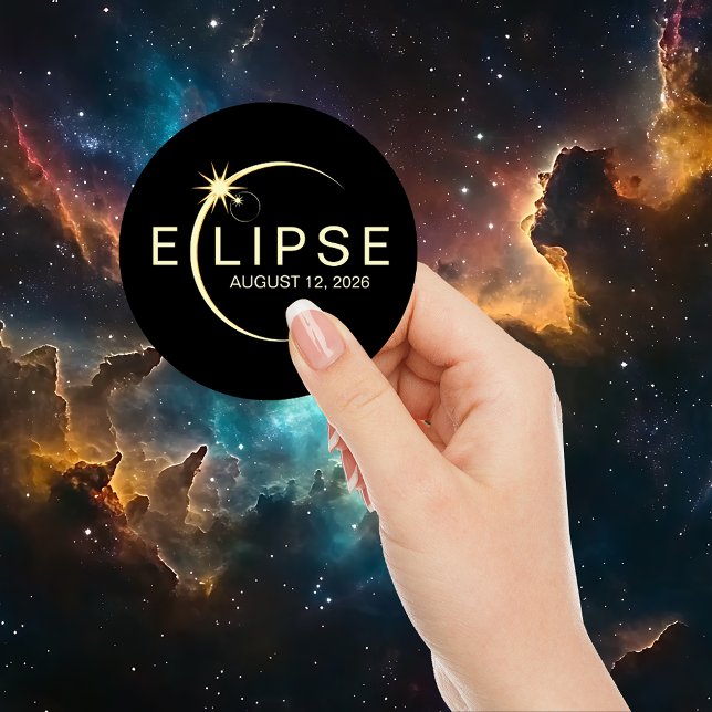 Sticker Rond Éclipse solaire Astronomie Evénement 2026 (Solar Eclipse Astronomy Event 2026 Classic Round Sticker)