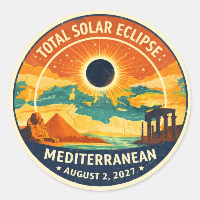 Sticker Rond Éclipse solaire méditerranéenne de 2027 (Devant)