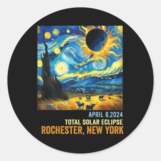 Sticker Rond Éclipse solaire totale 04.08.2024 Rochester (Devant)