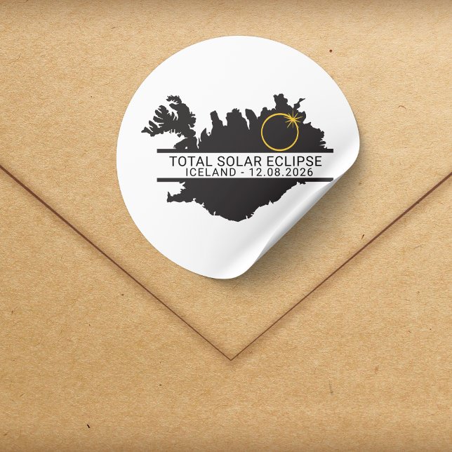 Sticker Rond Éclipse solaire totale 12 août 2026 – Islande (Créateur téléchargé)