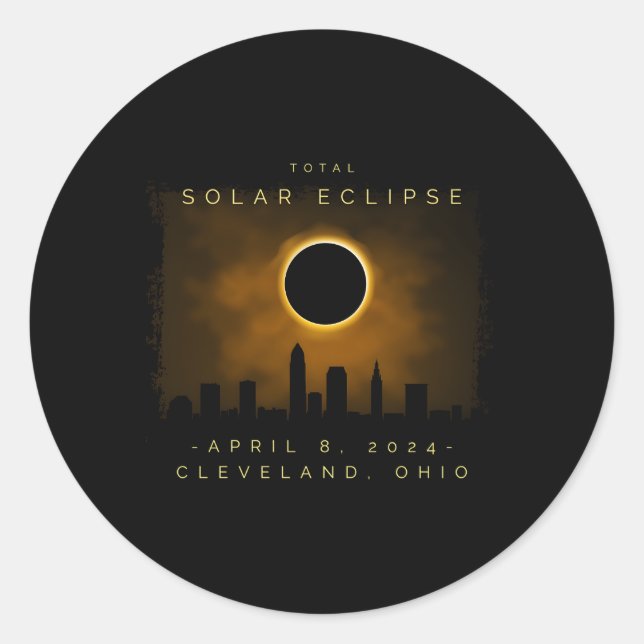Sticker Rond Éclipse Solaire Totale 2024 À Cleveland (Devant)