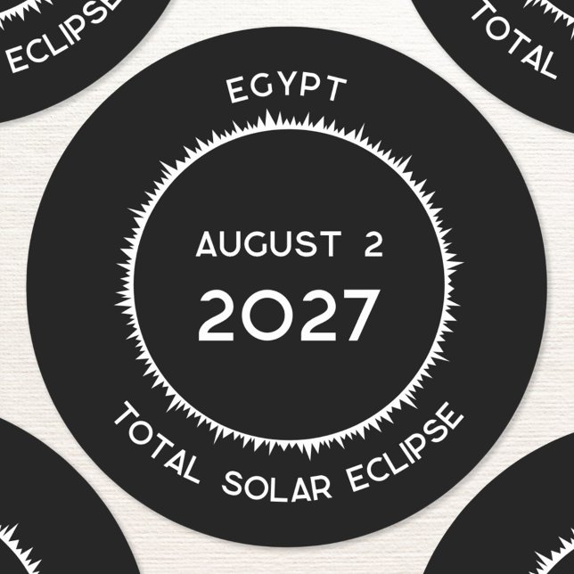 Sticker Rond Éclipse solaire totale 2027 Égypte (Total solar eclipse August 2nd 2027 Egypt custom text sticker)