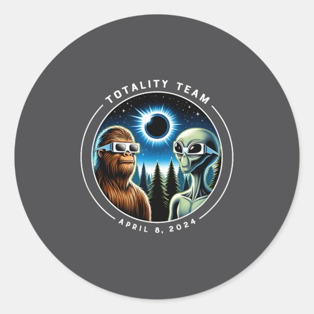 Sticker Rond Éclipse solaire totale Bigfoot Alien (Devant)