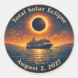Sticker Rond Éclipse solaire totale du 2 août 2027 bateau de cr