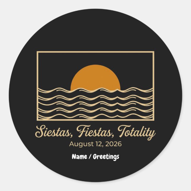 Sticker Rond Éclipse solaire Totalité Siestas Fiestas Espagne 2 (Devant)