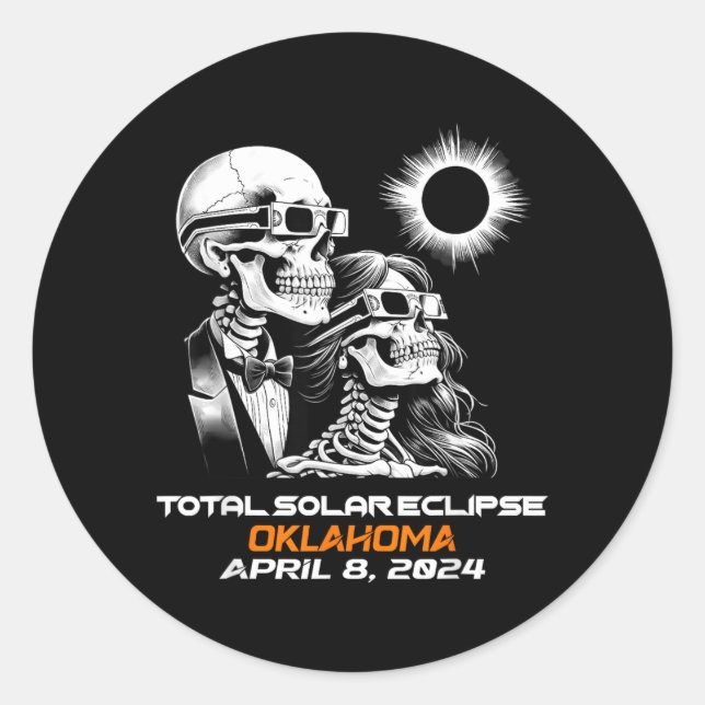Sticker Rond Éclipse Totale de Soleil Squelette Oklahoma Ok (Devant)