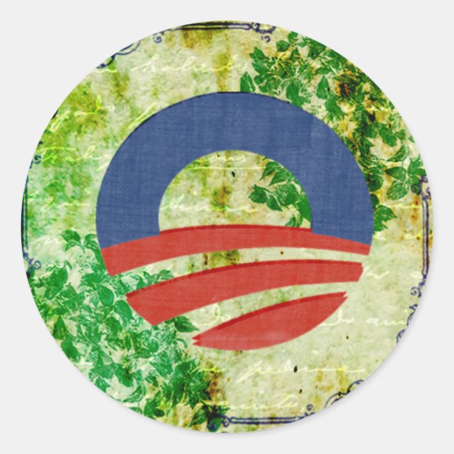 Sticker Rond Eco Grunge Obama 2012 Conception des réélections (Devant)