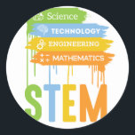 Sticker Rond École de mathématiques de génie technologique des<br><div class="desc">STEM Science Technologie Génie Ecole de mathématiques Grande idée cadeau pour les majors de science,  les majors de technologie,  les majors d'ingénierie,  les majors de mathématiques et toute personne intéressée par ces domaines et qui soutient ces domaines pour l'amélioration de l'humanité.</div>