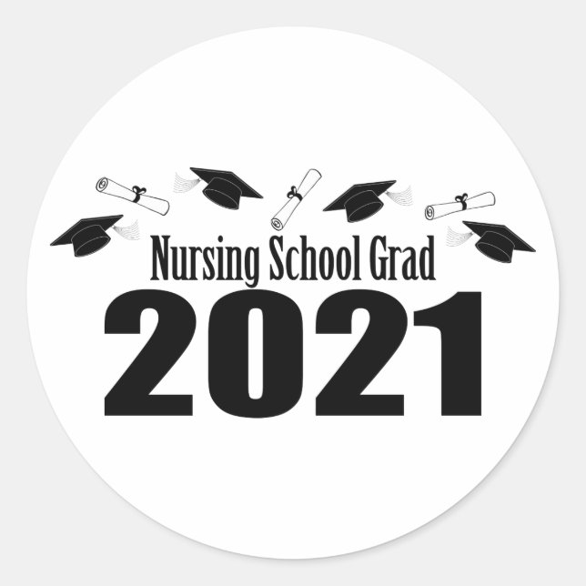 Sticker Rond École De Soins Infirmiers Grad 2021 Casquettes Et  (Devant)
