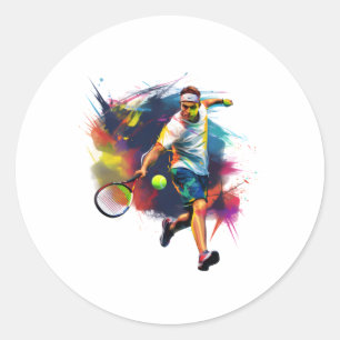 Sticker Rond Économie De Tennis Élégante - Athlète En Action De