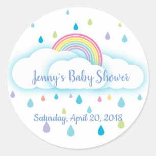 Sticker Rond Économies de baby shower d'arc-en-ciel de nuage