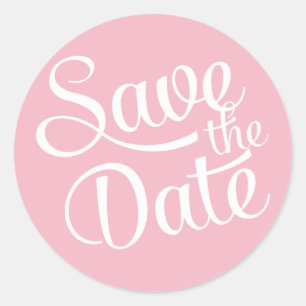 Sticker Rond Économisez la date de mariage écriture rose blanc