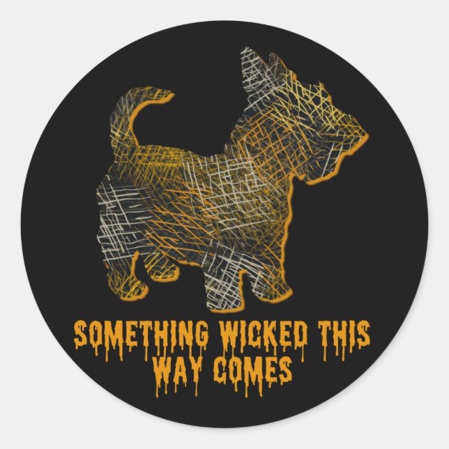 Sticker Rond Ecosse Terrier Chien Silhouette Fun Halloween (Devant)