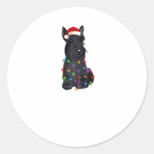 Sticker Rond Ecosse Terrier feux de Noël Xmas Amoureux des chie