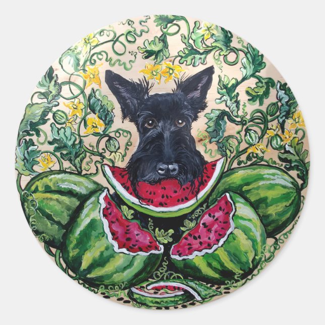 Sticker Rond Ecosse Terrier Melons (Devant)