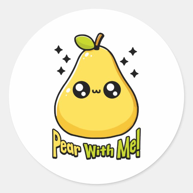 Sticker Rond Écoutez Avec Moi ! Jeu de poire mignon (Devant)