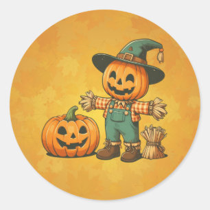 Sticker Rond Écran d'Halloween/Automne mignon et citrouille
