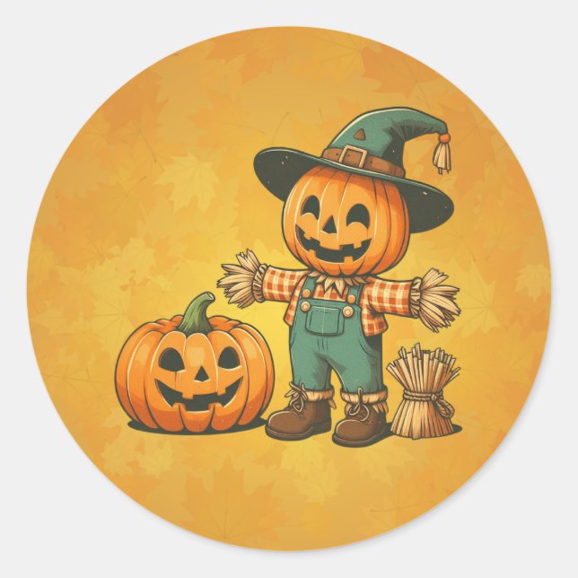 Sticker Rond Écran d'Halloween/Automne mignon et citrouille (Devant)