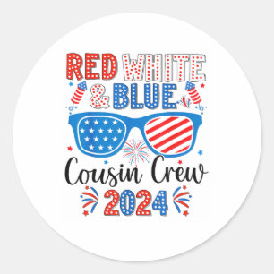 Sticker Rond Écran Rouge Blanc Et Bleu Cousin 2024 4 juillet Am