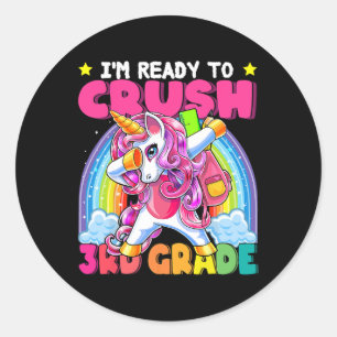 Sticker Rond Écraser 3e Année Dabbing Unicorn Retour À L'École