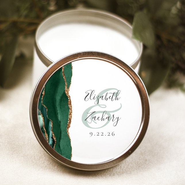 Sticker Rond Écriture Agate Géode Émeraude Verte Or Mariage (Créateur téléchargé)