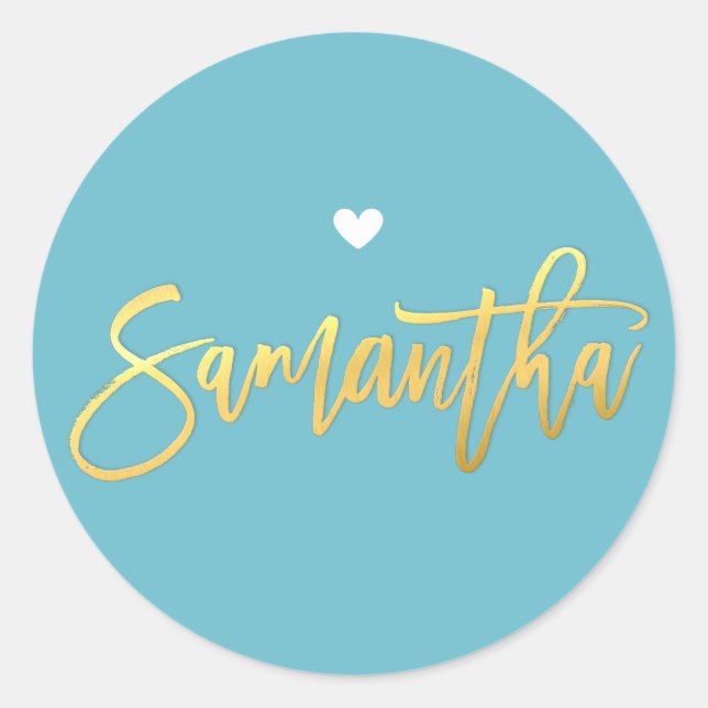 Sticker Rond Écriture bat mitzvah en or turquoise SAMANTHA (Devant)