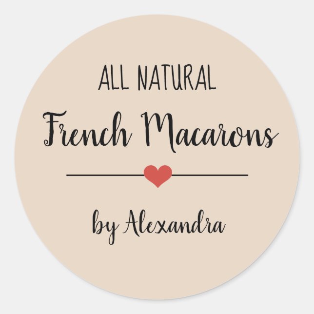 Sticker Rond Écriture beige de Macarons français (Devant)
